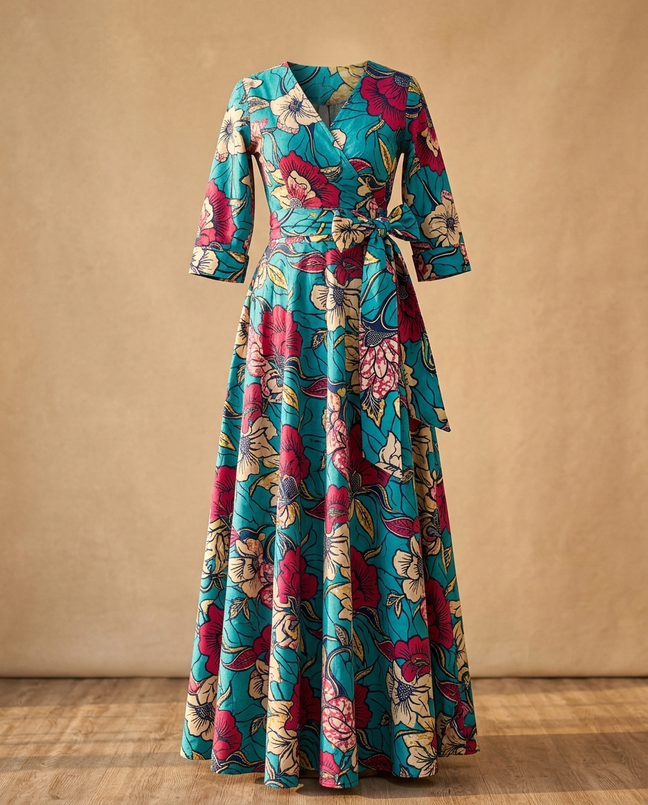 Kitenge Wrap Dress — East African Maxi (Adjustable)