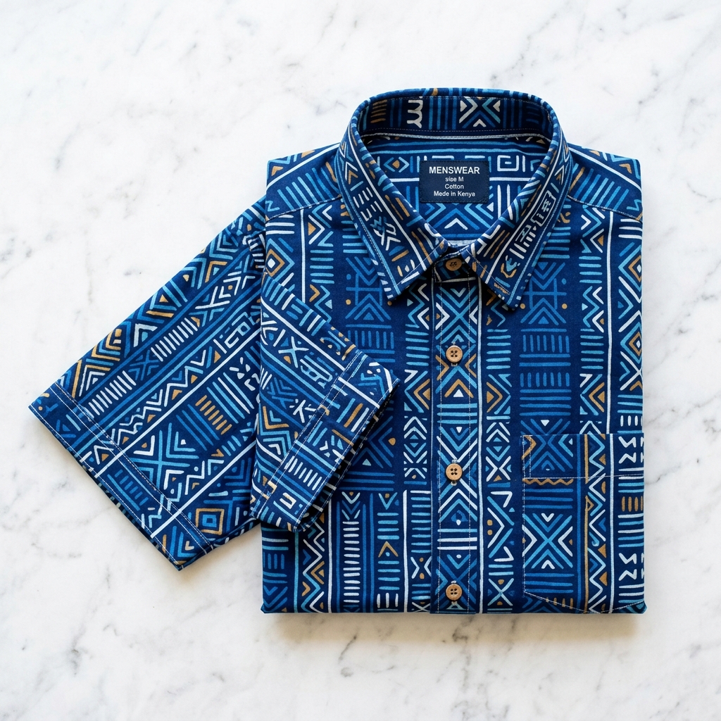 African Print Short-Sleeve Shirt — Men's Casual (Slim Fit)