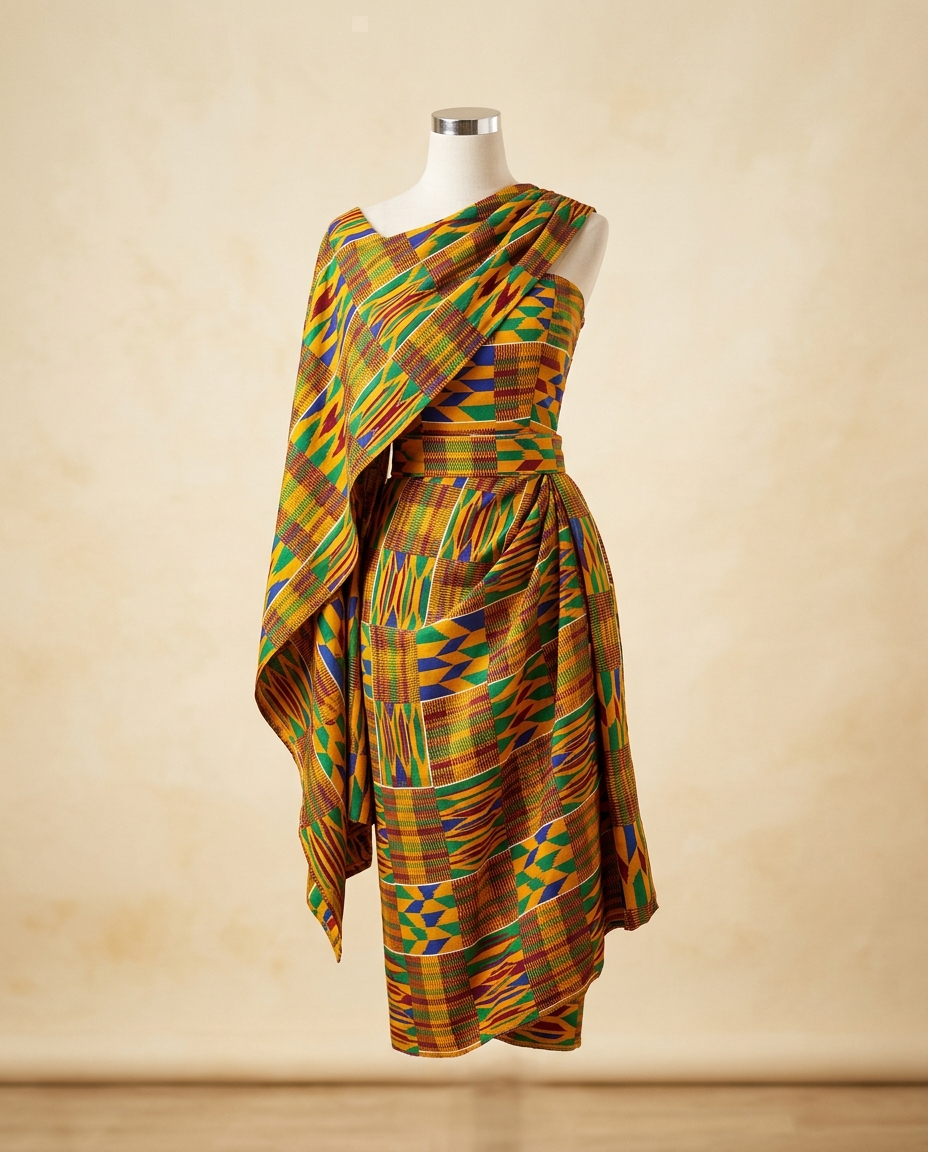 Kente Cape & Wrap Skirt Set — Royal Ghana-Inspired