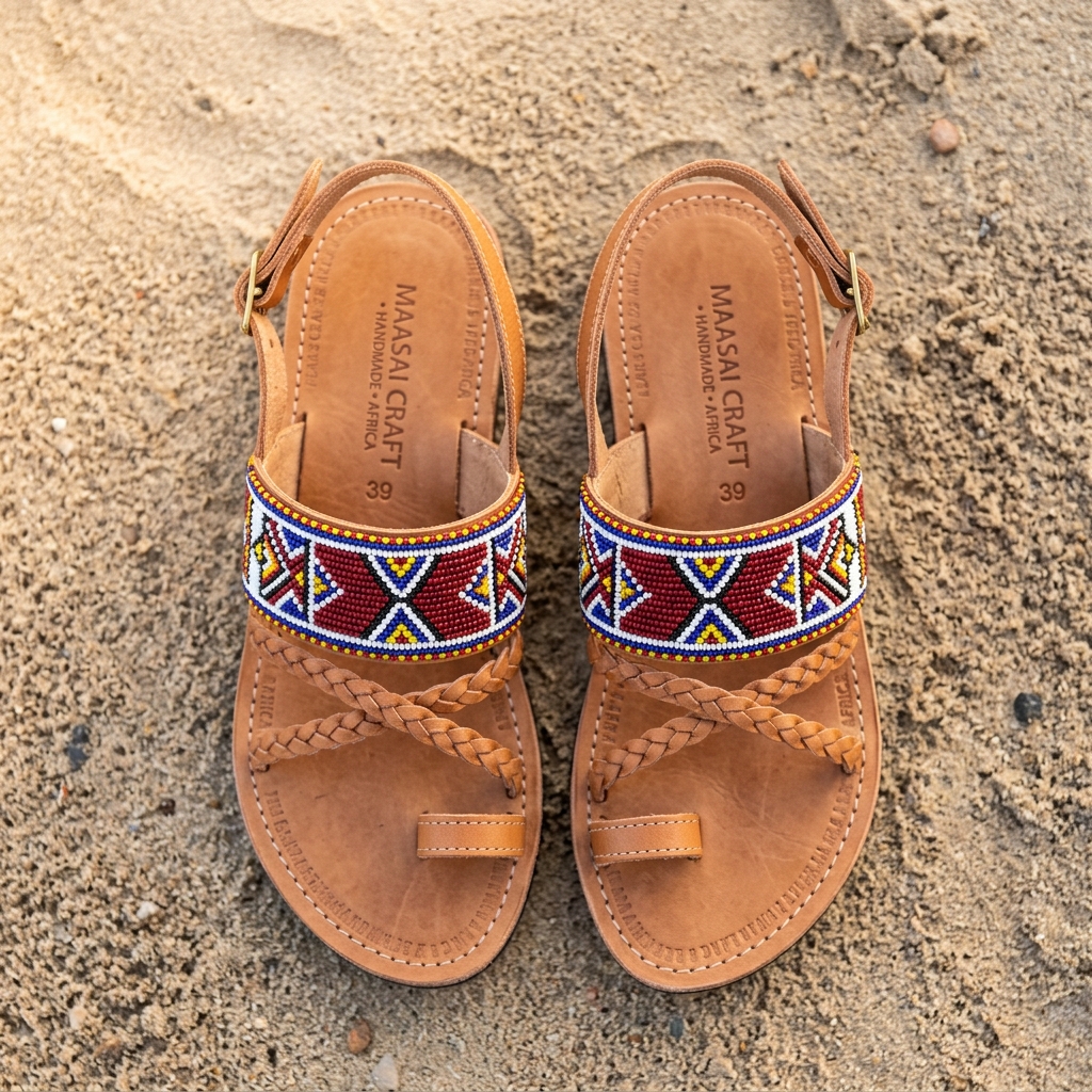 Beaded Leather Sandals — Women's Maasai-Inspired